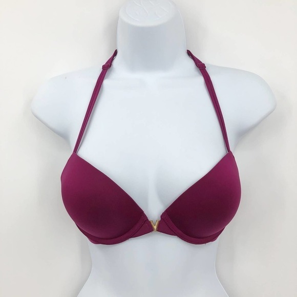 Victoria's Secret Women's Push Up Bra Size 32C Berry Purple T Back Front Close - Picture 2 of 10